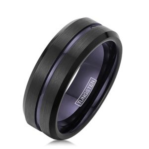 Black Tungsten Ring with Deep Purple Stripe Size 6